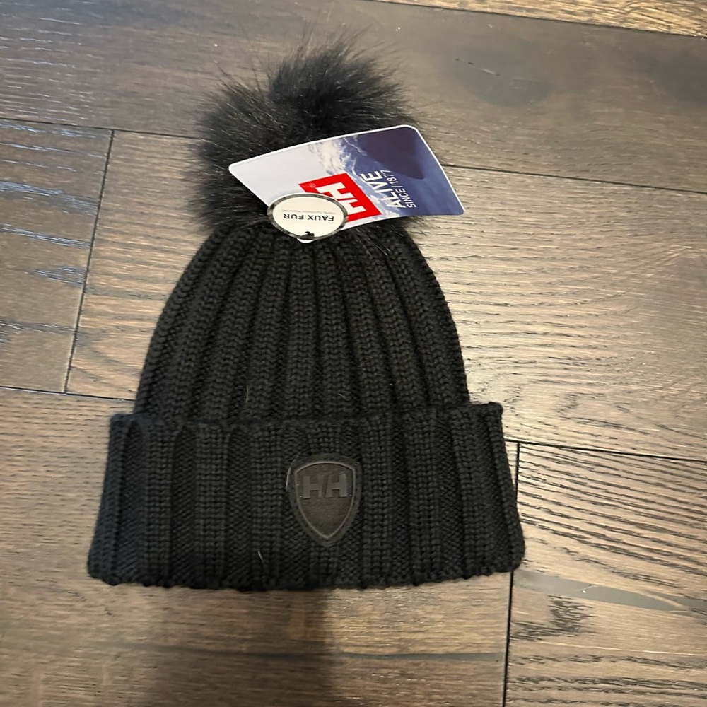 Helly Hansen Black Ribbed Beanie with Pom-Pom